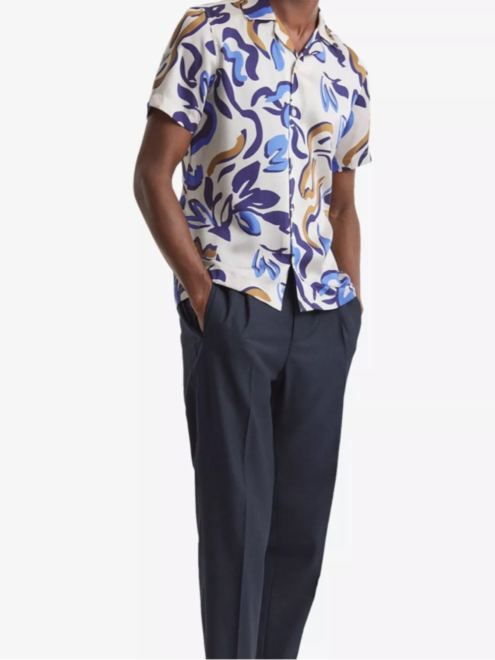 Reiss Cuban Collar Shirt XL – Abstract Print Short Sleeve Summer Button Down